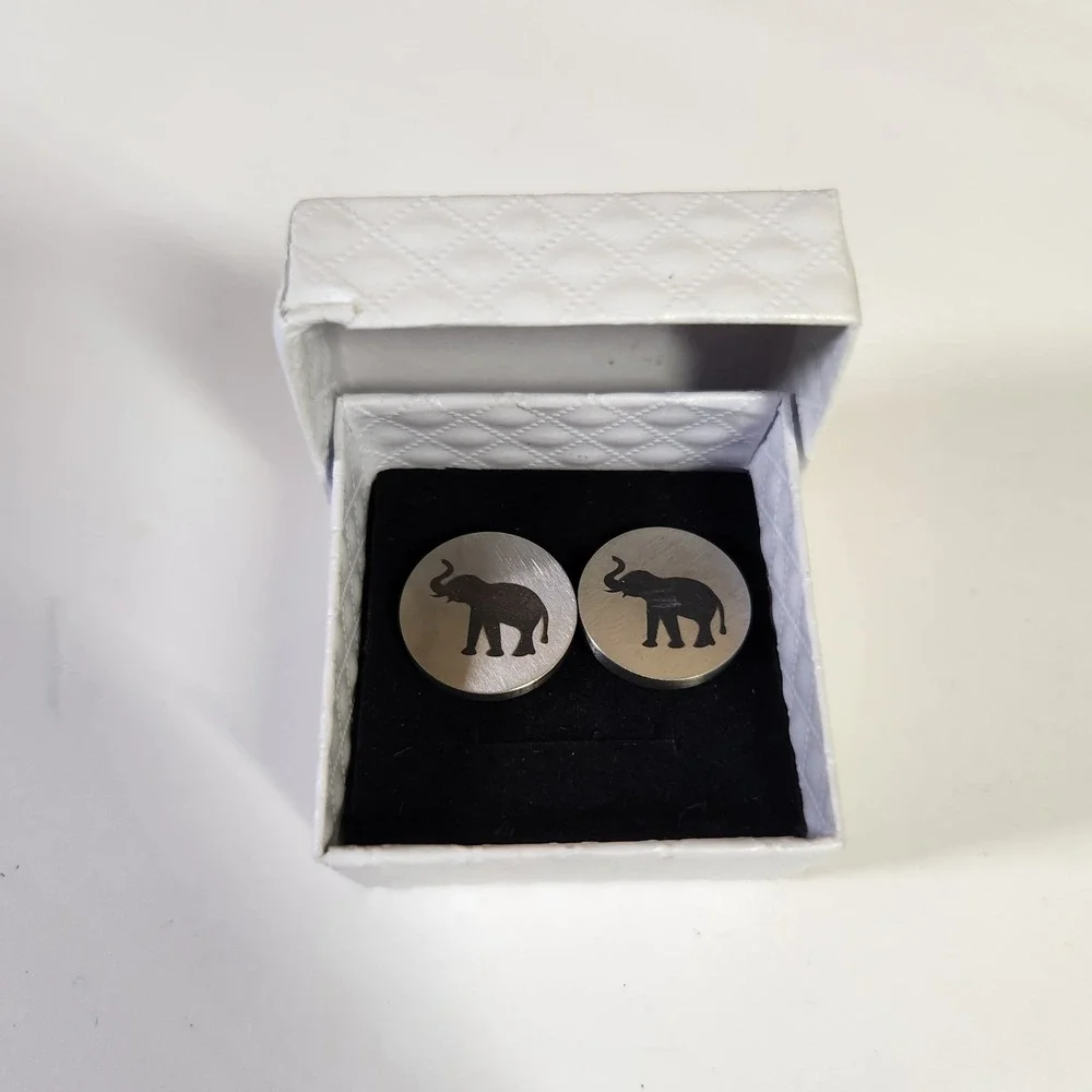 Mens Elephant Cufflinks Silver With‎ Black Elephants Special Occasions Elegant